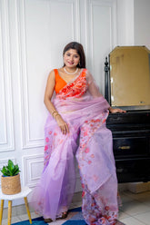 Splendid baby purple hand work pure organza saree